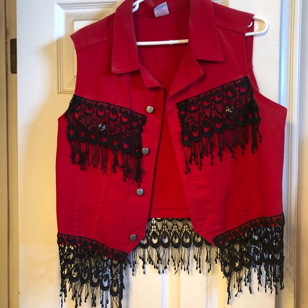 Denim and lace vest
